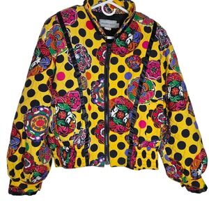 Vintage 80s Howard Wolf Quilted Jacket USA Polka Dot Shoulder Pad Women's S